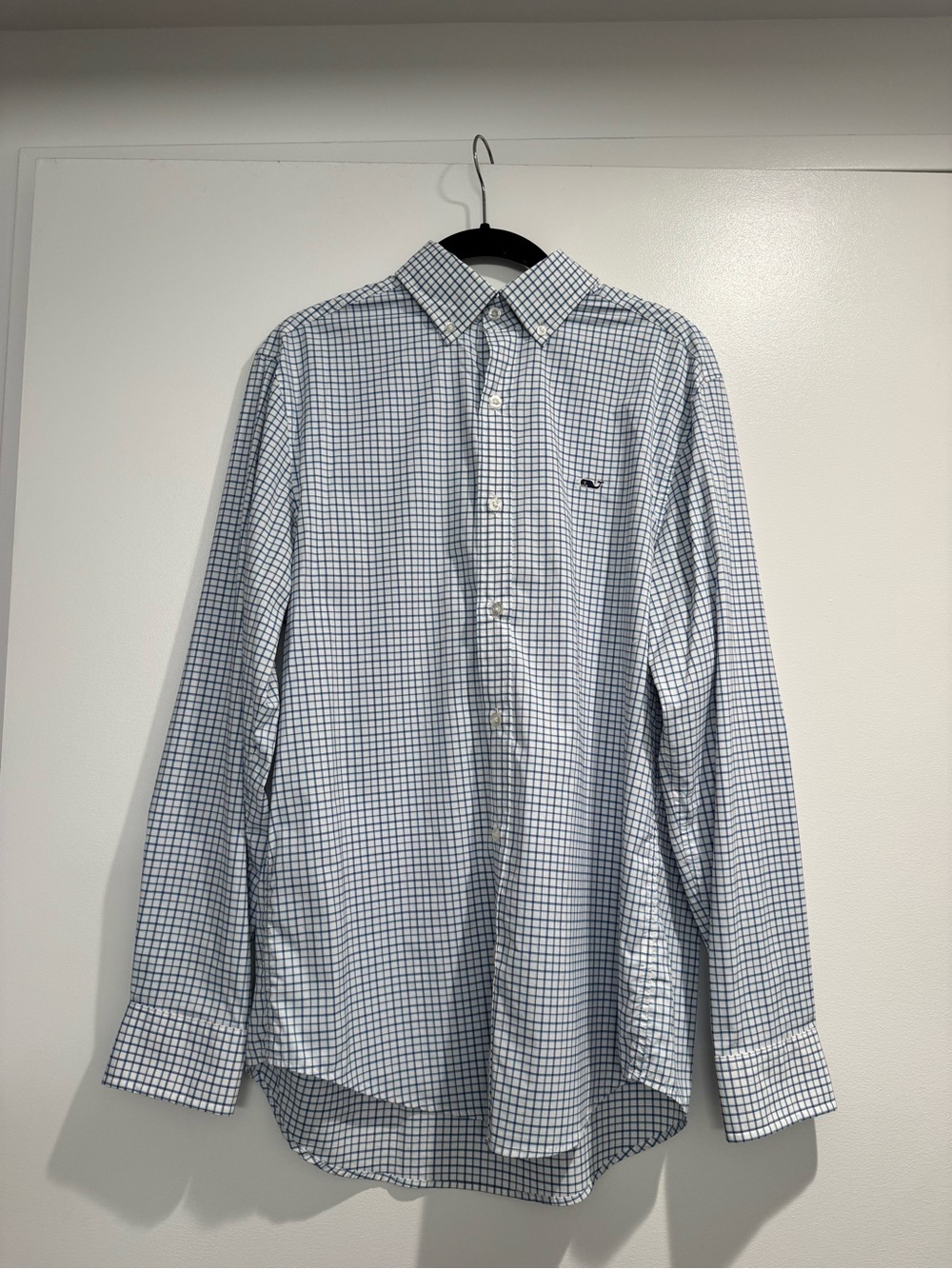 Vineyard Vines Men's Blue and White Checked Button-Down Shirt